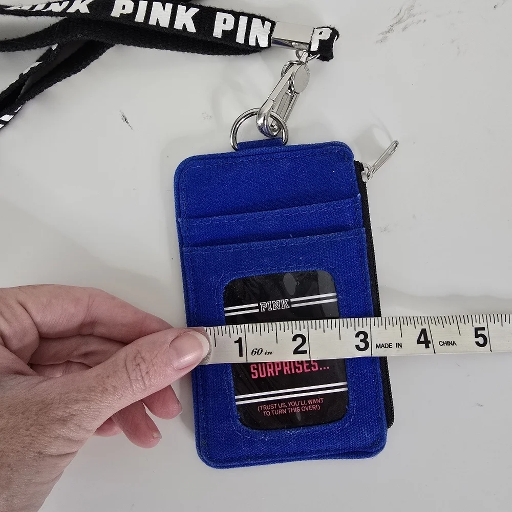 New Victoria's Secret PINK Y2K Lanyard ID Holder/ Mini Wallet Blue White Logo